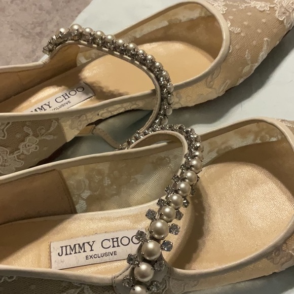 Jimmy Choo Beige Embellished Flats - Picture 6 of 6